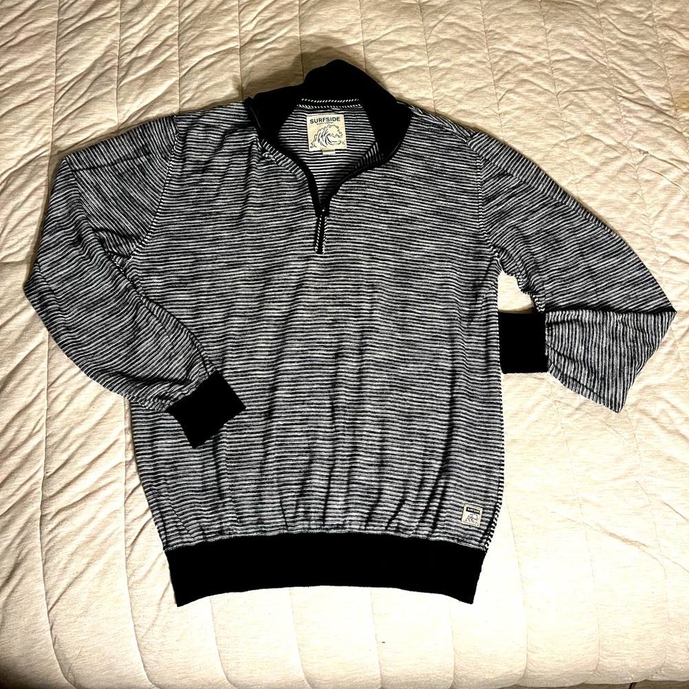 Men’s Large Quarter Zip Black and White Sweater - Surfside Supply